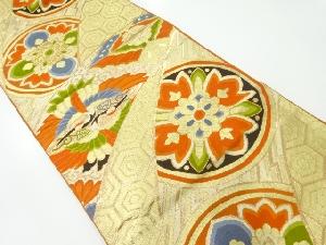 アンティーク　向かい鶴に蝶・華紋模様織出し袋帯（材料）